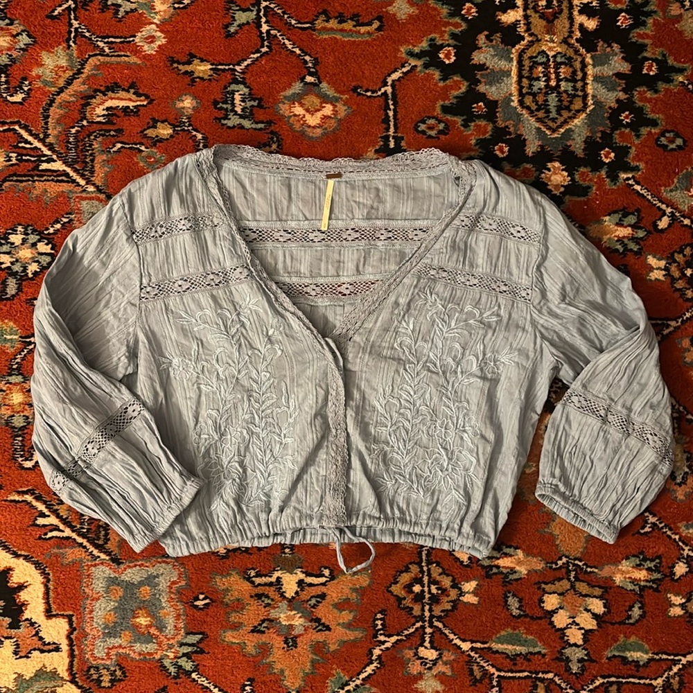 Free People Cropped Peasant Boho Blouse